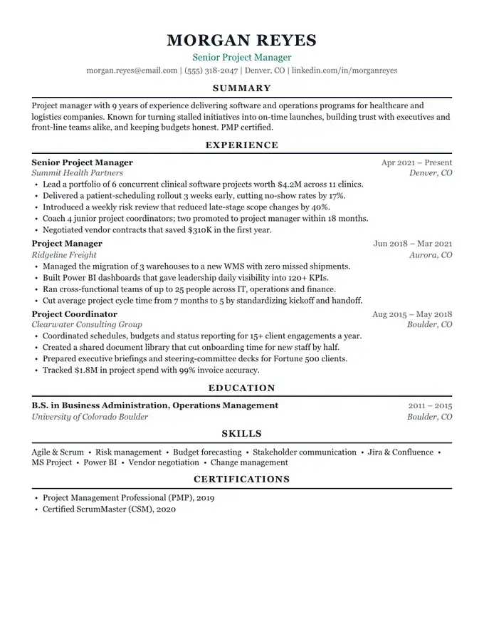 Campus resume template, education first, career-office style, one-column layout