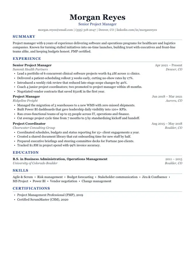 Keystone resume template, dense and technical, one-column layout
