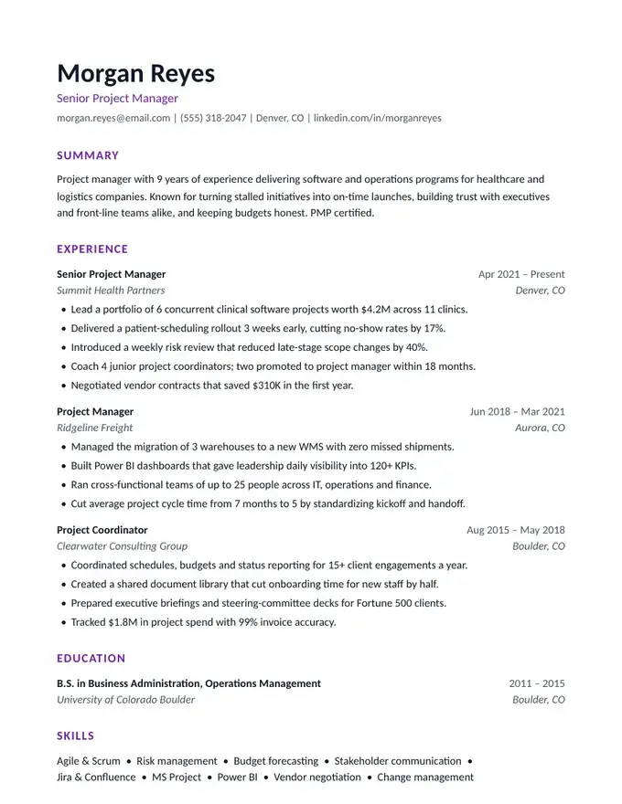 Linen resume template, minimal and airy, one-column layout
