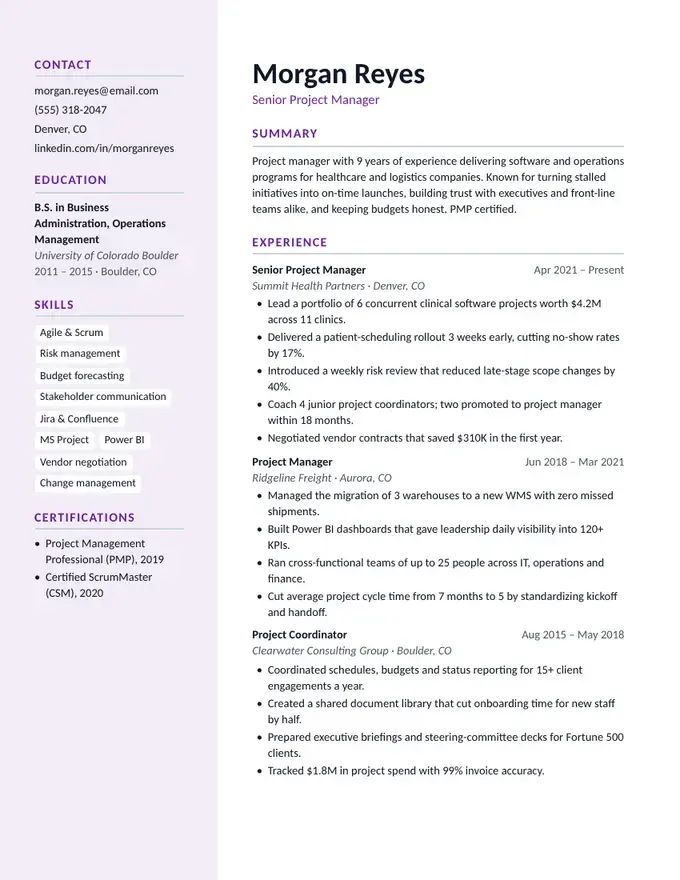 Lumen resume template, modern sidebar panel, two-column layout